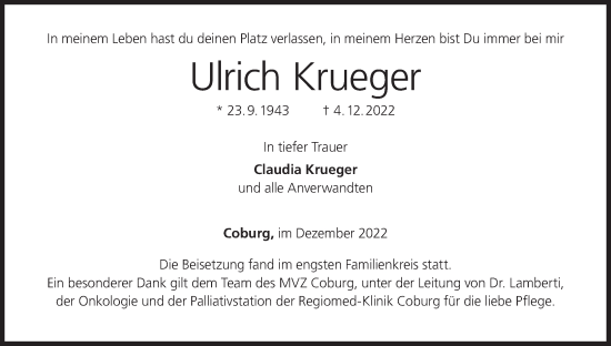 Anzeige von Ulrich Krueger von MGO