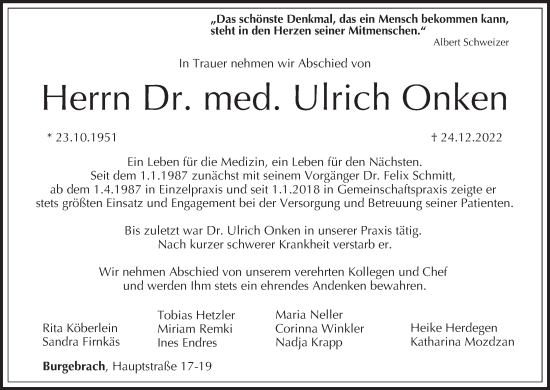Anzeige von Ulrich Onken von MGO