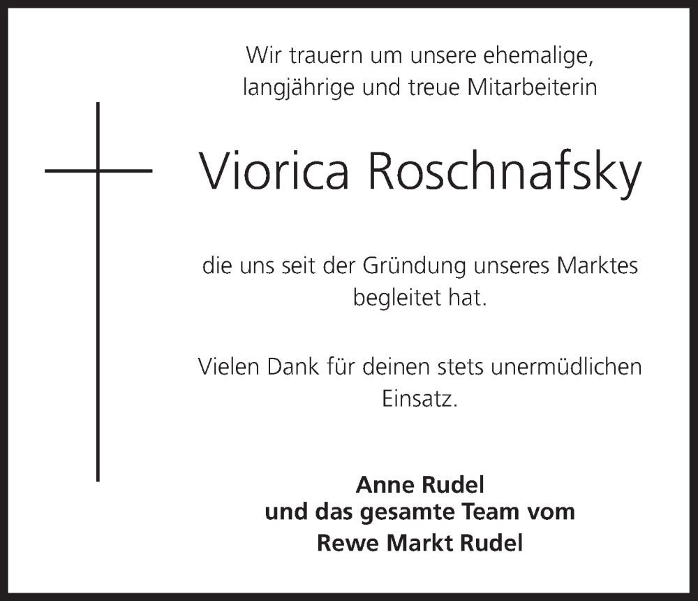  Traueranzeige für Viorica Roschnafsky vom 28.12.2022 aus MGO