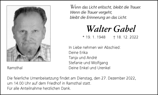Anzeige von Walter Gabel von MGO