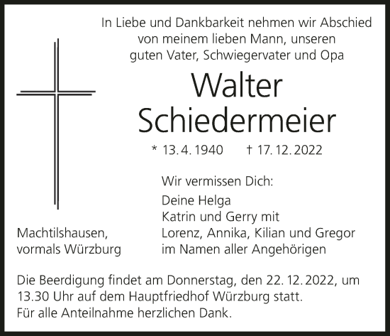 Anzeige von Walter Schiedermeier von MGO