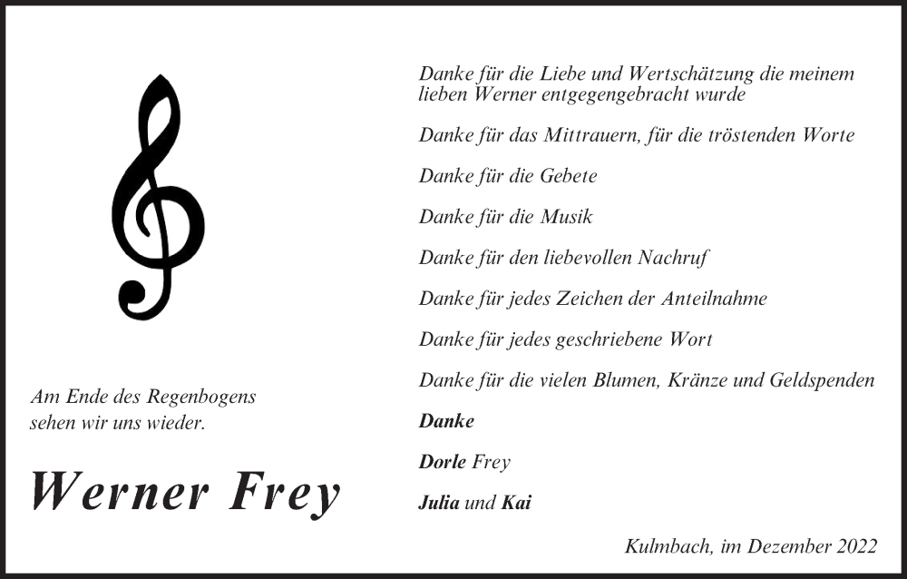  Traueranzeige für Werner Frey vom 17.12.2022 aus MGO
