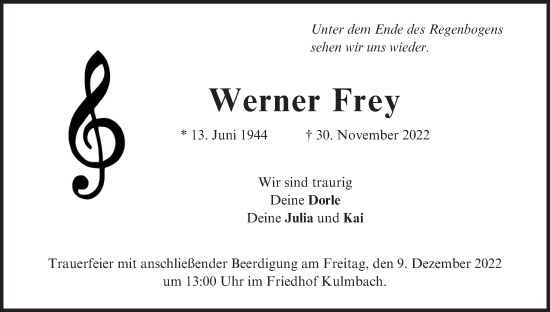 Anzeige von Werner Frey von MGO