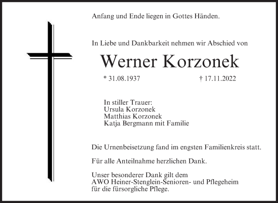 Anzeige von Werner Korzonek von MGO