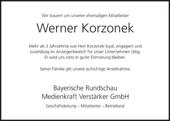 Anzeige von Werner Korzonek von MGO