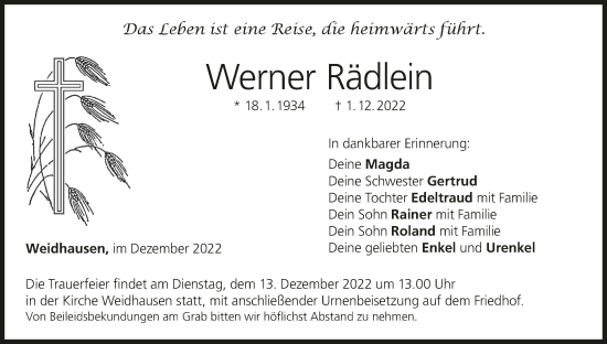 Anzeige von Werner Rädlein von MGO