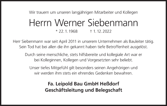 Anzeige von Werner Siebenmann von MGO