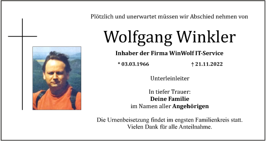 Anzeige von Wolfgang Winkler von MGO