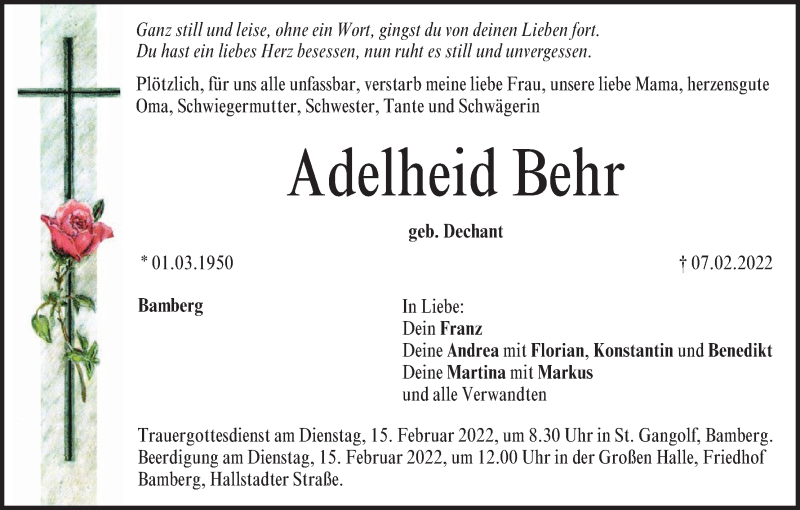 Traueranzeige für Adelheid Behr vom 11.02.2022 aus MGO