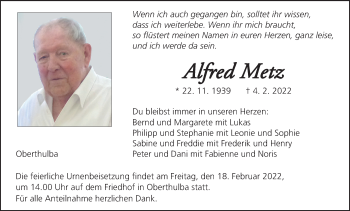 Anzeige von Alfred Metz von MGO