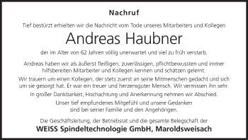 Anzeige von Andreas Haubner von MGO