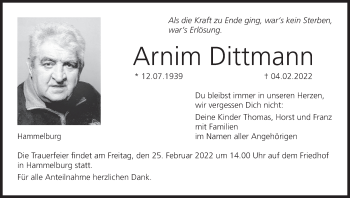 Anzeige von Arnim Dittmann von MGO