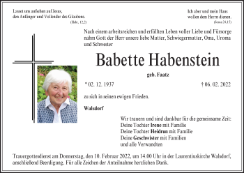 Anzeige von Babette Habenstein von MGO