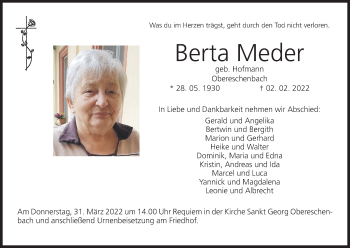 Anzeige von Berta Meder von MGO