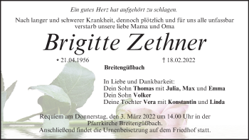 Anzeige von Brigitte Zethner von MGO