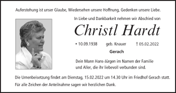 Anzeige von Christl Hardt von MGO