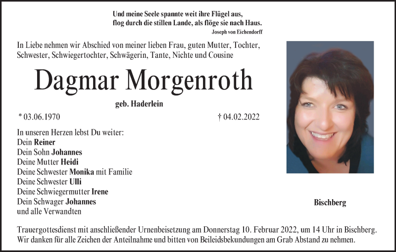  Traueranzeige für Dagmar Morgenroth vom 08.02.2022 aus MGO