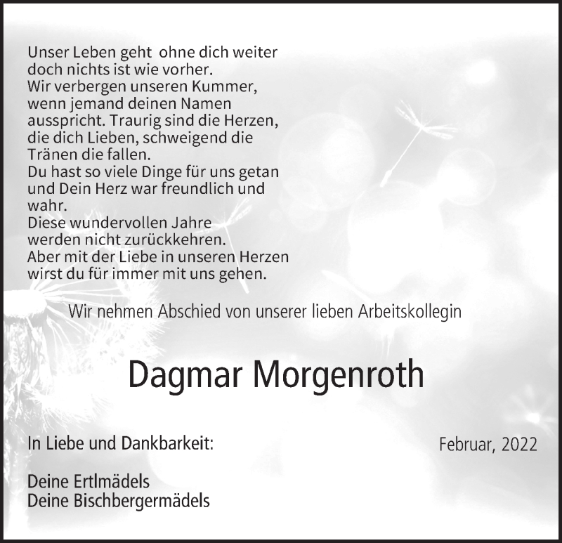  Traueranzeige für Dagmar Morgenroth vom 12.02.2022 aus MGO