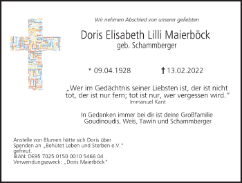 Anzeige von Doris Elisabeth Lilli Maierböck von MGO