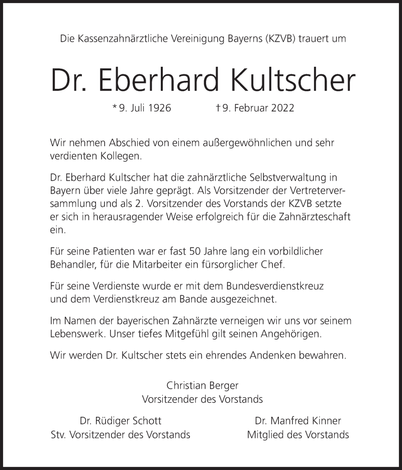  Traueranzeige für Eberhard Kultscher vom 17.02.2022 aus MGO