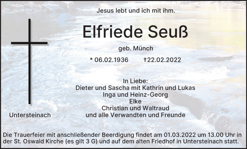  Traueranzeige für Elfriede Seuß vom 26.02.2022 aus MGO