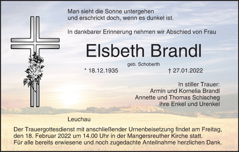  Traueranzeige für Elsbeth Brandl vom 12.02.2022 aus MGO