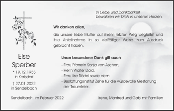 Anzeige von Else Sperber von MGO