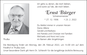 Anzeige von Ernst Bürger von MGO