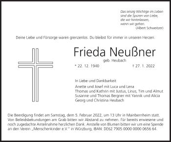 Anzeige von Frieda Neußner von MGO