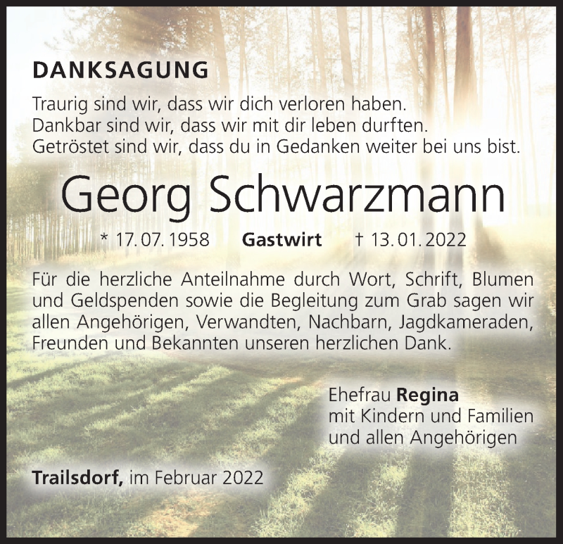  Traueranzeige für Georg Schwarzmann vom 12.02.2022 aus MGO