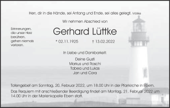 Anzeige von Gerhard Lüttke von MGO