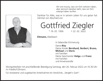 Anzeige von Gottfried Ziegler von MGO