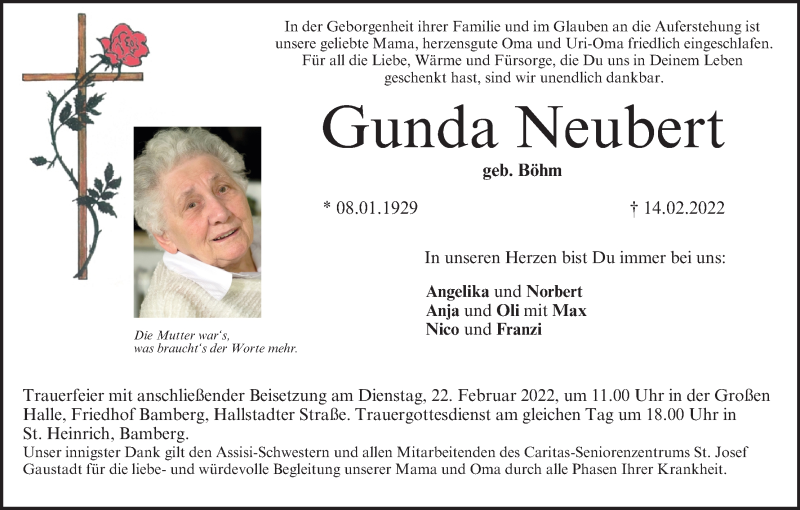  Traueranzeige für Gunda Neubert vom 19.02.2022 aus MGO