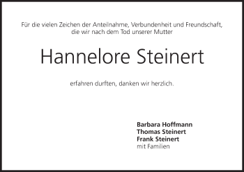 Anzeige von Hannelore Steinert von MGO