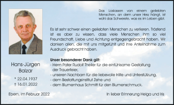 Anzeige von Hans-Jürgen Balzar von MGO