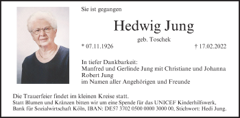 Anzeige von Hedwig Jung von MGO