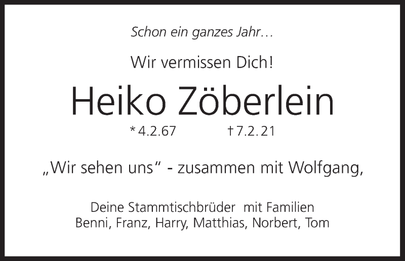  Traueranzeige für Heiko Zöberlein vom 05.02.2022 aus MGO