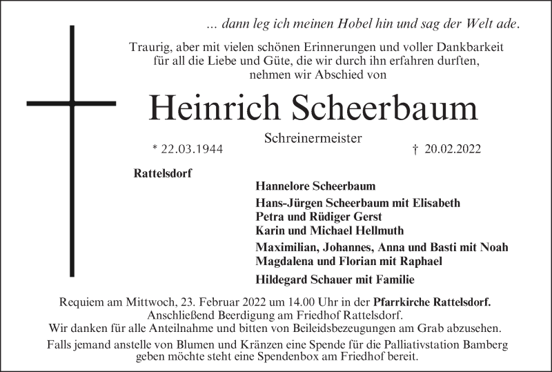  Traueranzeige für Heinrich Scheerbaum vom 22.02.2022 aus MGO
