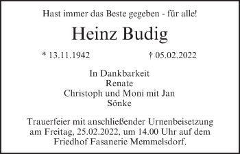 Anzeige von Heinz Budig von MGO