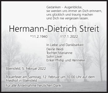 Anzeige von Hermann-Dietrich Streit von MGO