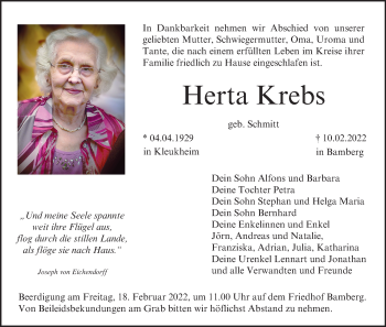 Anzeige von Herta Krebs von MGO