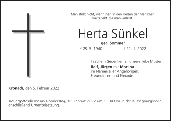 Anzeige von Herta Sünkel von MGO