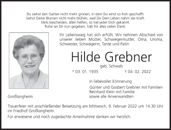 Anzeige von Hilde Grebner von MGO