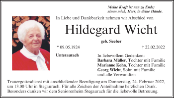 Anzeige von Hildegard Wicht von MGO