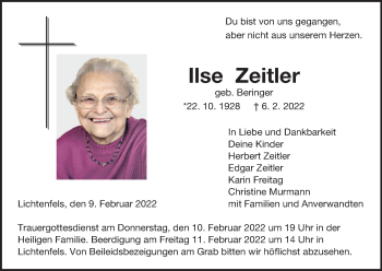 Anzeige von Ilse Zeitler von MGO