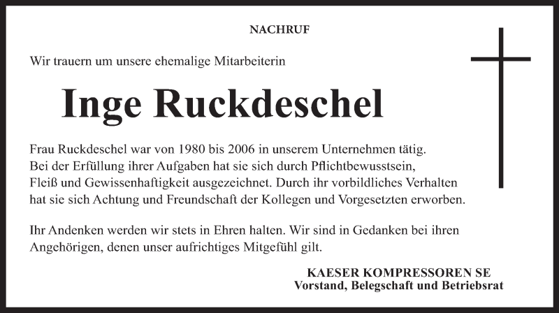  Traueranzeige für Inge Ruckdeschel vom 11.02.2022 aus MGO