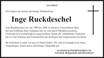 Anzeige von Inge Ruckdeschel von MGO