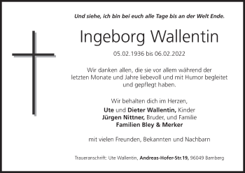 Anzeige von Ingeborg Wallentin von MGO