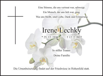Anzeige von Irene Lechky von MGO