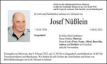 Anzeige von Josef Nüßlein von MGO